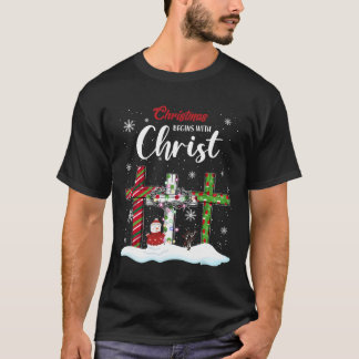 Christmas Begins With Christ Snowman Christian Cro T-Shirt