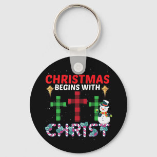 Christmas Begins With Christ Snowman Christian Rel Keychain