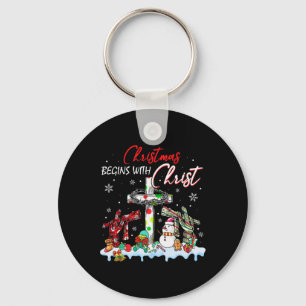 Christmas Begins With Christ Snowman Christian Rel Keychain
