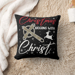 Christmas Begins With Christ Xmas Christian Throw Pillow