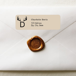 Christmas beige antlers monogram return address