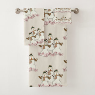 Christmas Beige Bath Towel Sets, Snowman