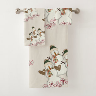 Christmas Beige Bath Towel Sets, Snowman