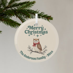 Christmas beige gift cute owl glass ornament