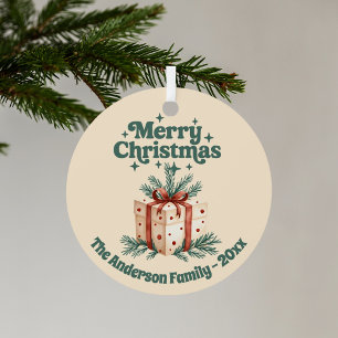 Christmas beige rustsic gift box green metal ornament