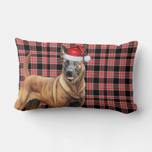 Christmas Belgian Malinois Dog Red Plaid Holiday Lumbar Pillow