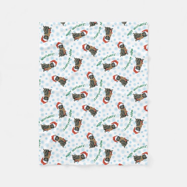 Christmas Belgian Sheepdog Fleece Blanket (Front)