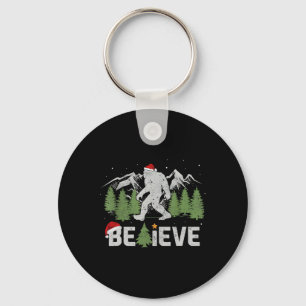 Christmas Believe Bigfoot Funny Xmas Tree For Mens Keychain