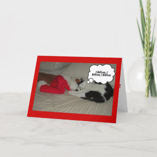 Christmas Believe Black and White Kitten Holiday Card