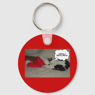 Christmas Believe Black and White Kitten Keychain