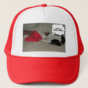 Christmas Believe Black and White Kitten Trucker Hat