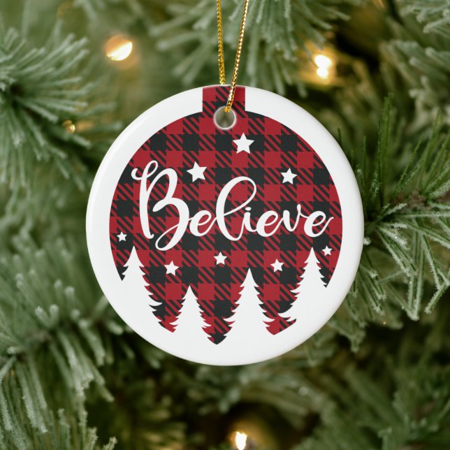 Christmas "Believe" Ceramic Ornament (Tree)
