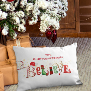 Christmas BELIEVE Family Name Nostalgic Icons Lumbar Pillow