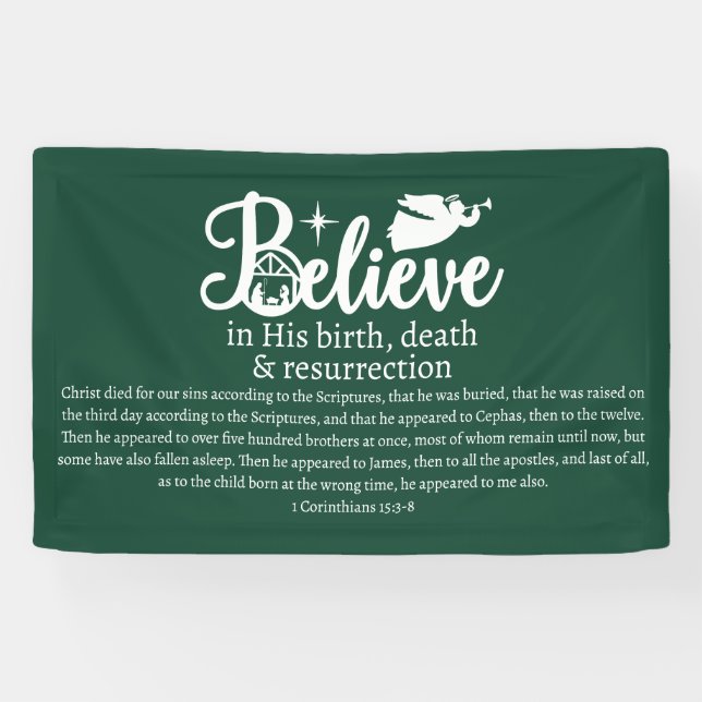 Christmas Believe In Jesus Nativity Green White Banner (Horizontal)
