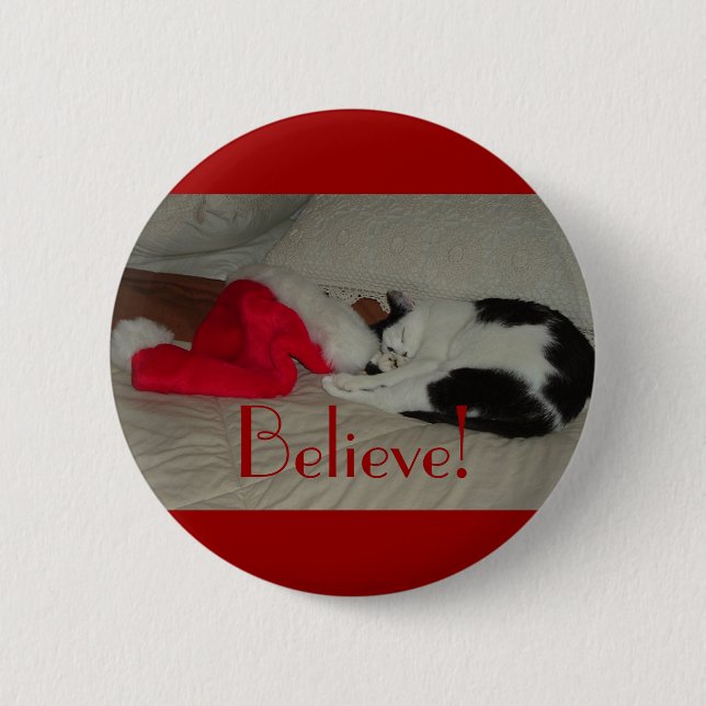 Christmas Believe kitty cat 2 Inch Round Button (Front)