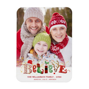 Christmas BELIEVE Photo Name Nostalgic Magnet