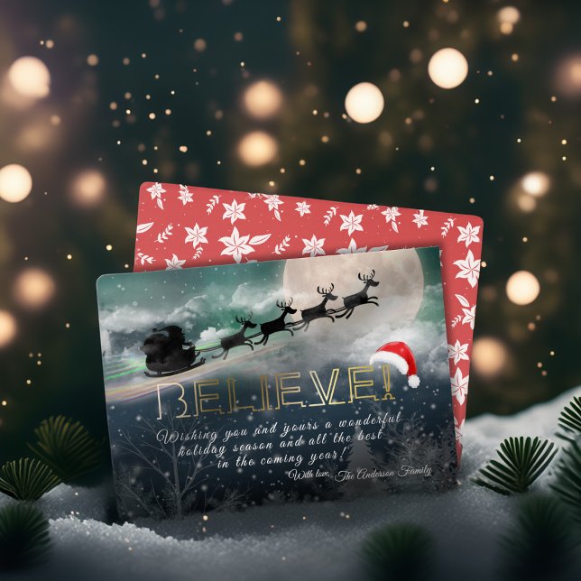 Christmas BELIEVE Reindeer Sleigh Holiday Greeting (Creator Uploaded)