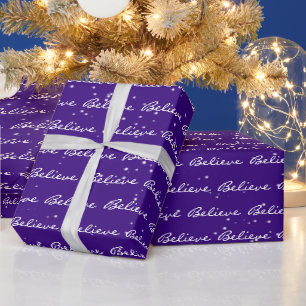 Christmas Believe Text and Snowflakes Wrapping Pap Paper
