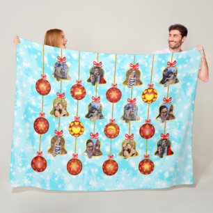 Christmas Bell & Ball Ornaments 6 Photos L-Blue Fleece Blanket