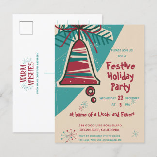 Christmas bell mid century modern invitation postcard