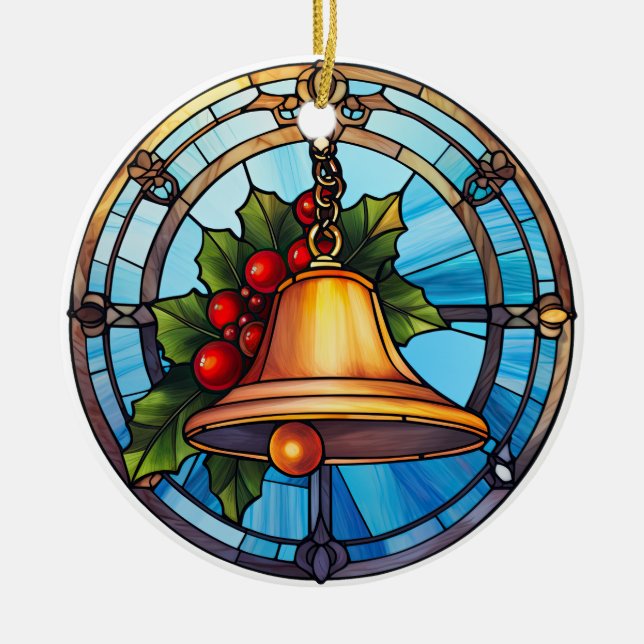 Christmas bell  stained glass style ceramic ornament (Front)