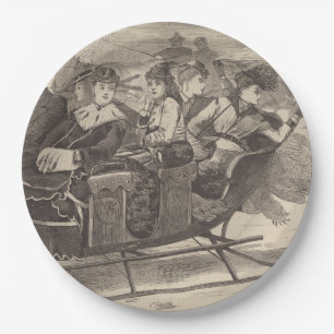 Christmas Belles (Beautiful Women, an Xmas Sleigh) Paper Plate