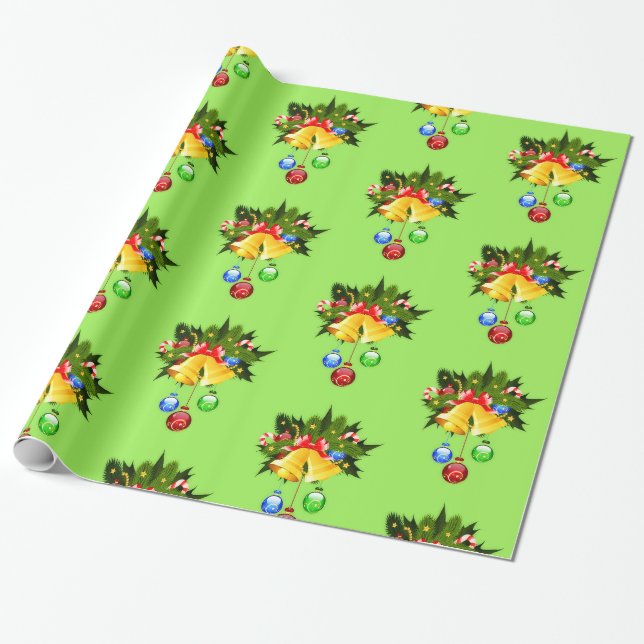 Christmas Bells and Boughs Seamless Gift Wrap (Unrolled)