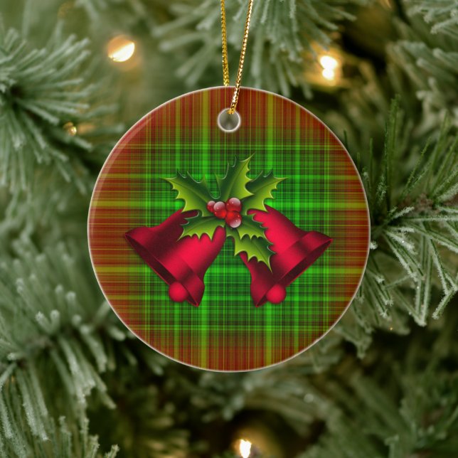 Christmas Bells and Holly Ceramic Ornament (Tree)