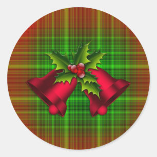 Christmas Bells and Holly Classic Round Sticker