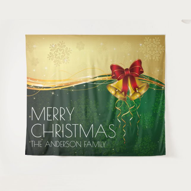 Christmas bells and snowflakes banner family tapestry (Front (Horizontal))