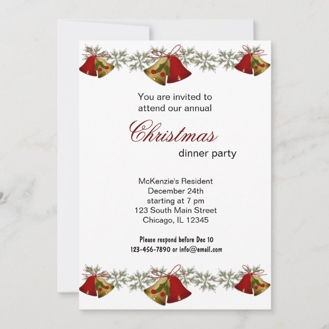 Christmas Bells dinner Invitation (Front)