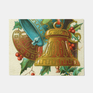 Christmas Bells, Festive Vintage Greeting Card Doormat