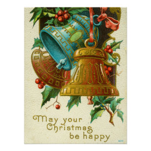 Christmas Bells, Festive Vintage Greeting Card Poster