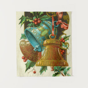 Christmas Bells, Festive Vintage Greeting Card Tapestry
