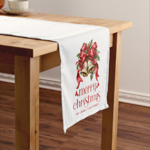Christmas Bells & Holly Decoration Short Table Runner