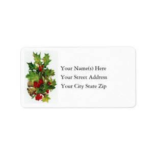 Christmas Bells & Holly Vintage Address Label