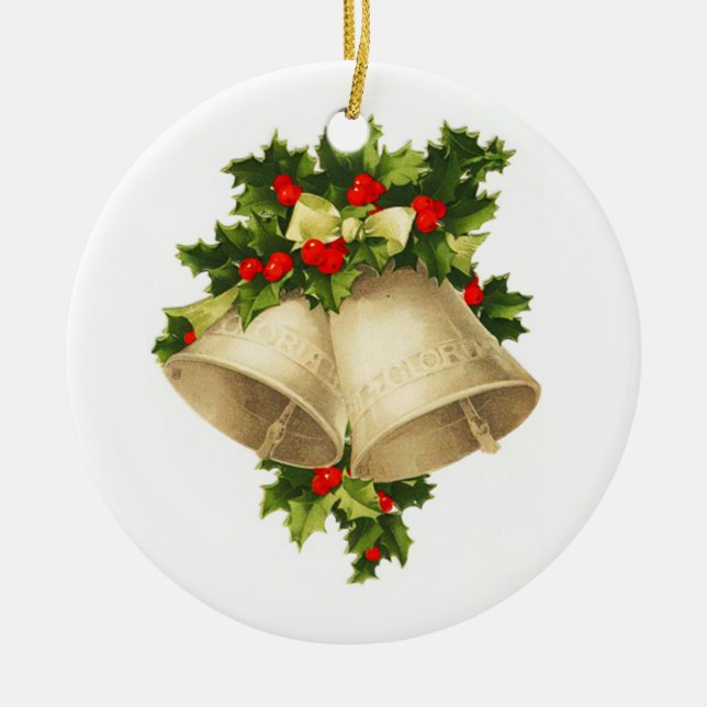 Christmas Bells & Holly Vintage Ornament (Front)