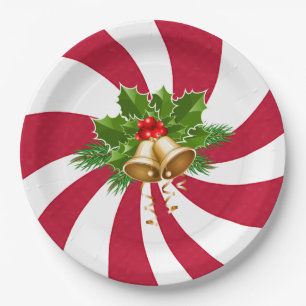 Christmas Bells on Peppermint Candy Paper Plate