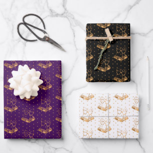 Christmas Bells on Purple, Black and White Wrapping Paper Sheet