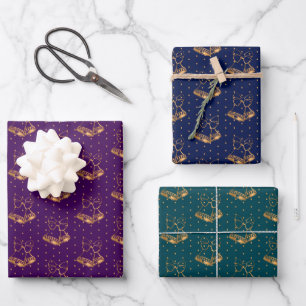 Christmas Bells on Purple, Navy and Teal Wrapping Paper Sheet