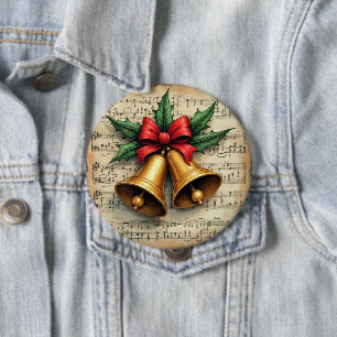 Christmas Bells on Sheet Music, 4 Inch Round Button