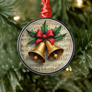 Christmas Bells on Sheet Music, Metal Ornament