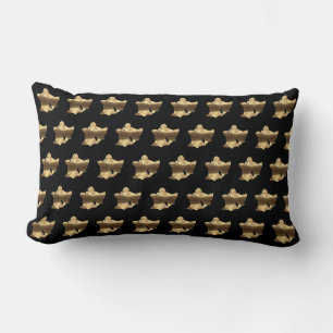 Christmas Bells Pattern Black Gold Festive Elegant Lumbar Pillow