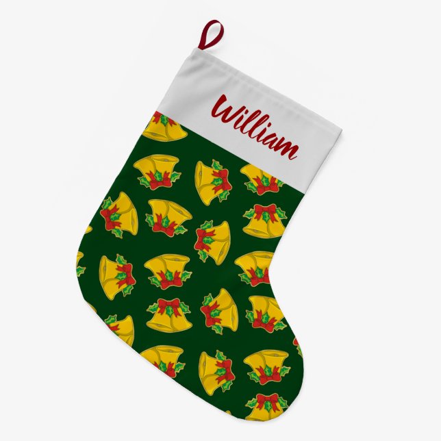 Christmas Bells Pattern Large Christmas Stocking (Front (Hanging))