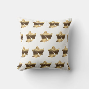 Christmas Bells Pattern White Gold Festive Elegant Throw Pillow