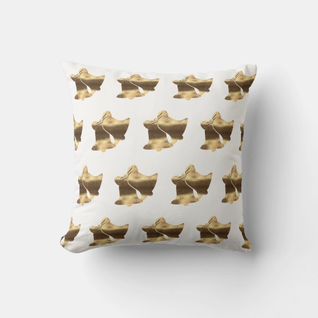 Christmas Bells Pattern White Gold Festive Elegant Throw Pillow (Front)