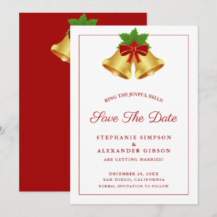 Christmas Bells Red Berries Holiday Wedding Save The Date