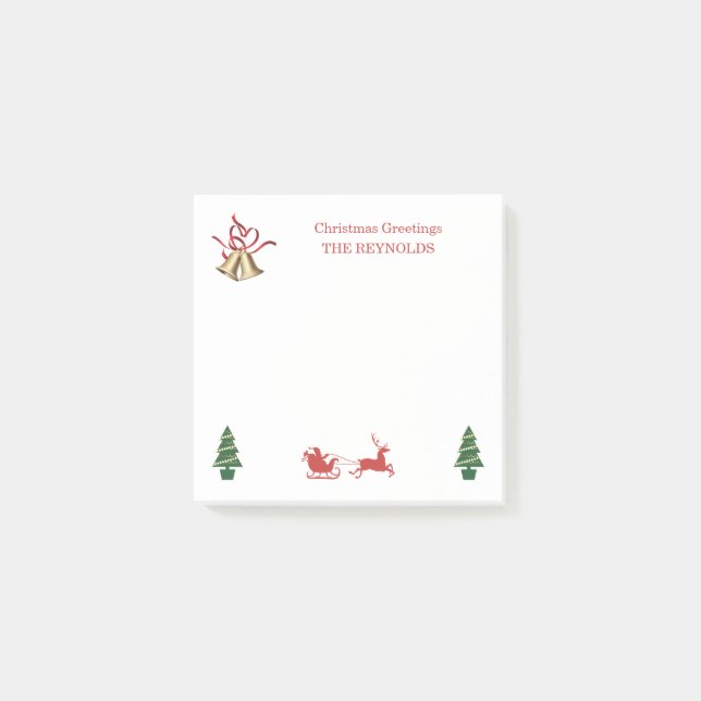 Christmas bells, reindeer, tree post-it notes (Front)