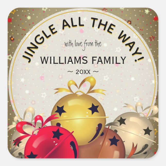 Christmas Bells Snowflakes Holiday Square Sticker (Front)