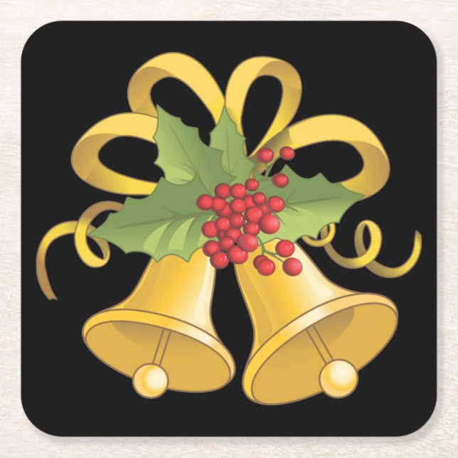 Christmas Bells Square Paper Coaster (Front)